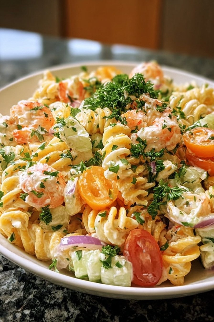 Seafood Pasta Salad with Crab and Shrimp final result