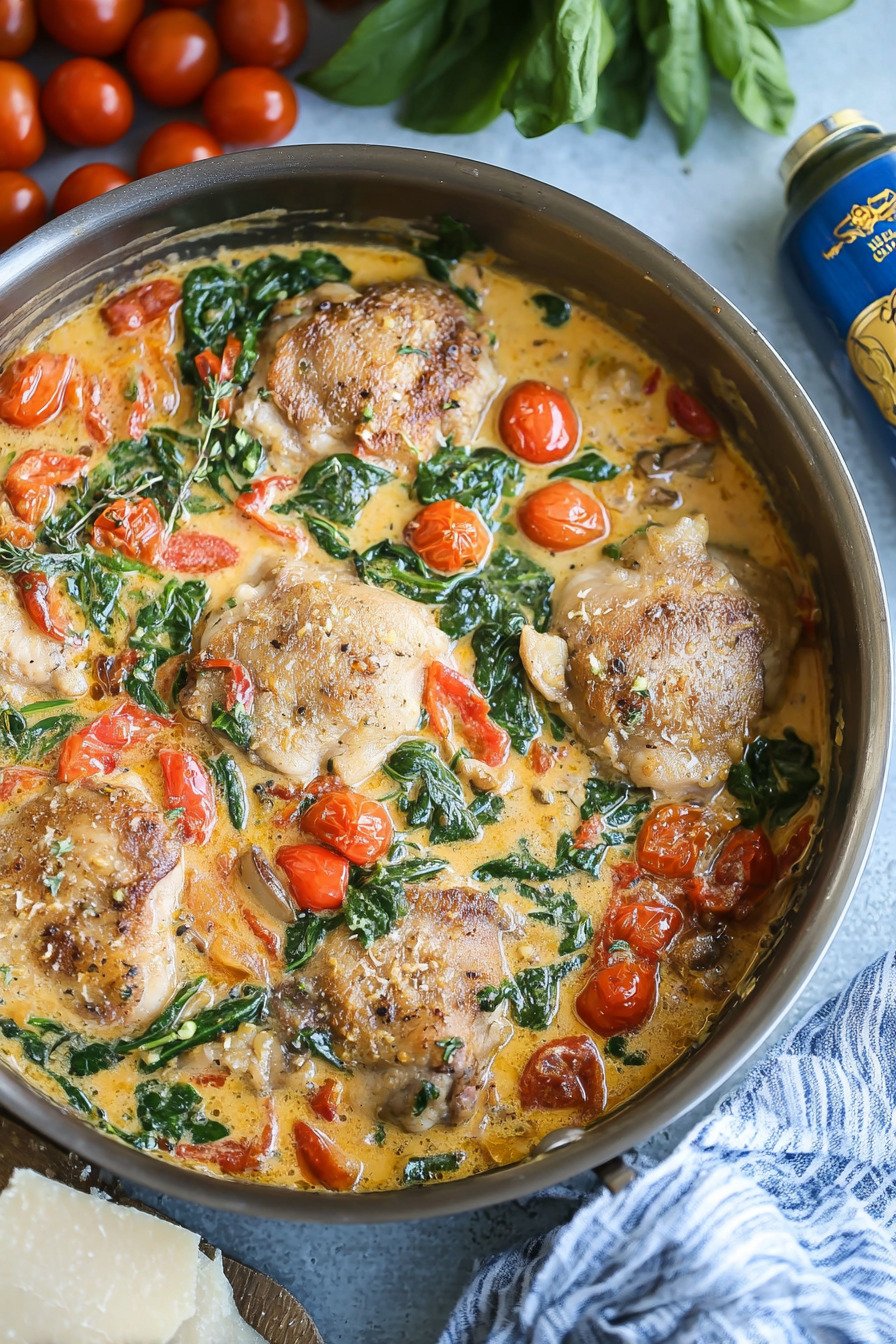 One Pan Tuscan Chicken Thighs with Creamy Sun-Dried Tomato Sauce extra recipe photo