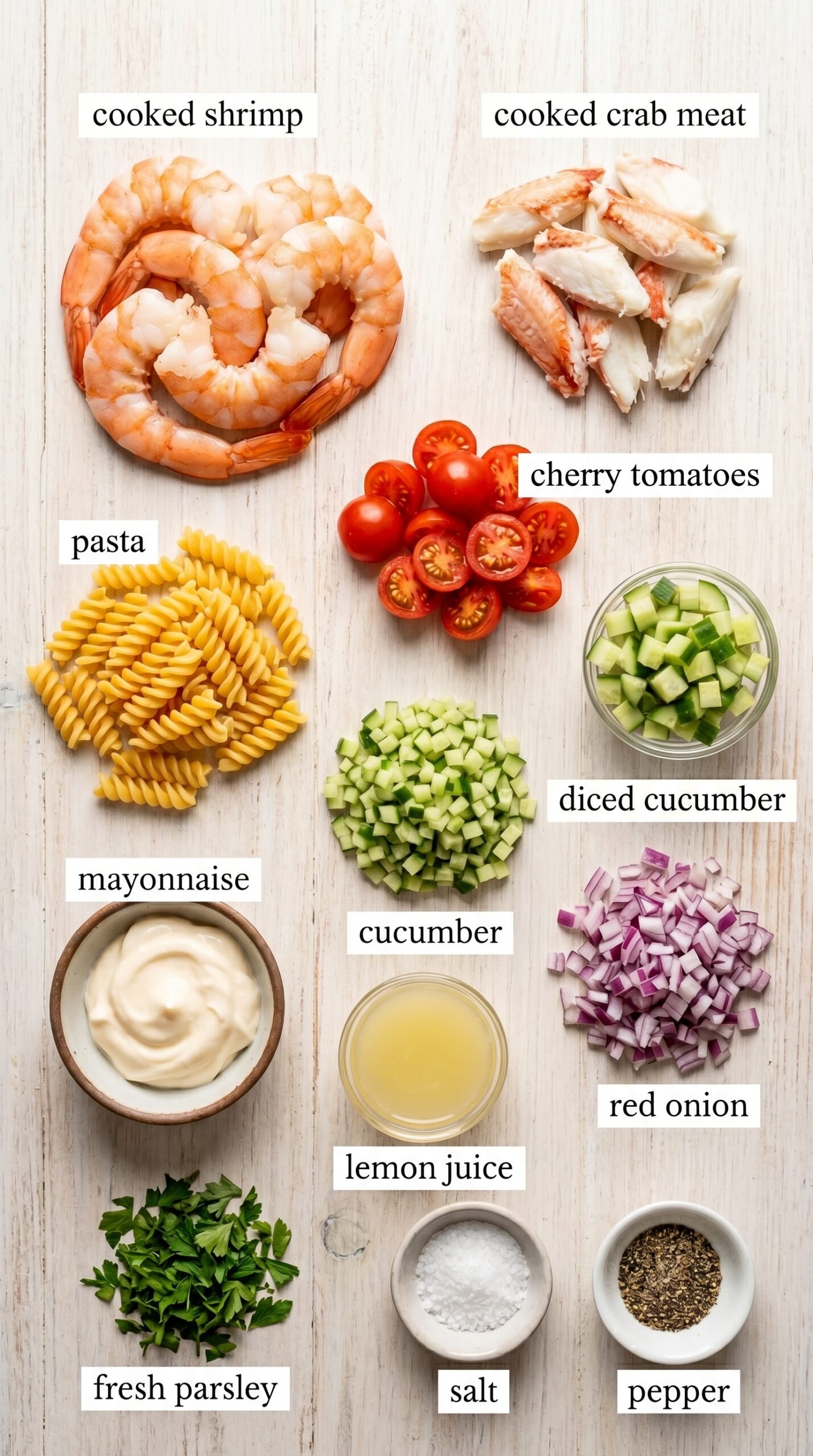 Seafood Pasta Salad with Crab and Shrimp recipe ingredients
