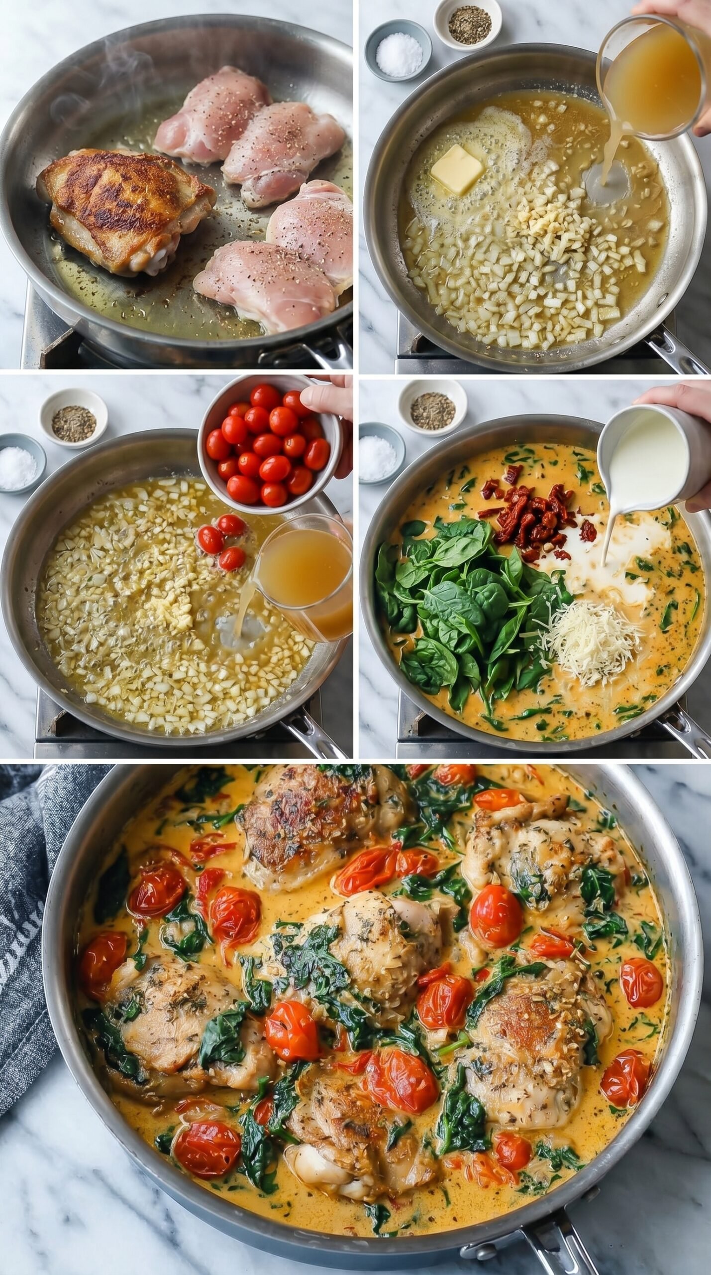 One Pan Tuscan Chicken Thighs with Creamy Sun-Dried Tomato Sauce recipe instructions