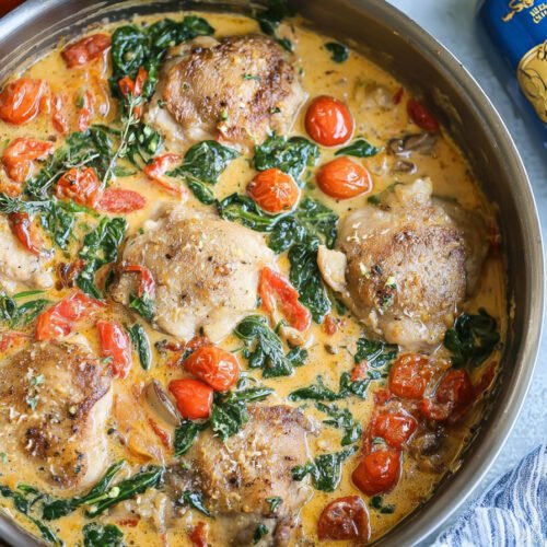 One Pan Tuscan Chicken Thighs with Creamy Sun-Dried Tomato Sauce extra recipe photo