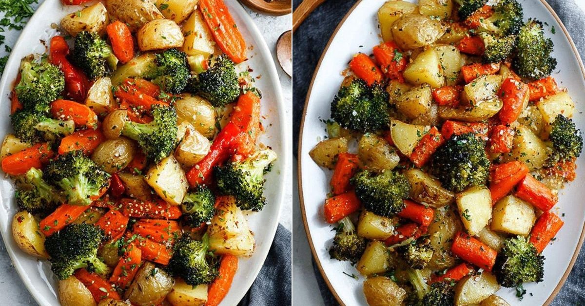 Roasted Potatoes Carrots and Broccoli with Lemon and Herbs recipe photo